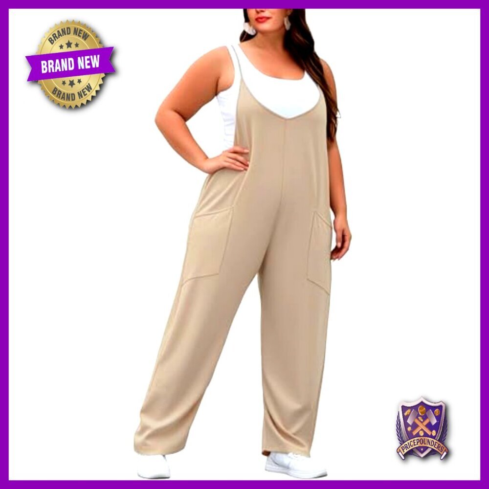 Plus Size Sleeveless Jumpsuit with Pockets Adjustable Straps Loose Fit - Picture 3 of 6